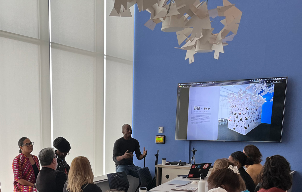 Chioke I'Anson speaks to our group about his work at the ICA podcast center