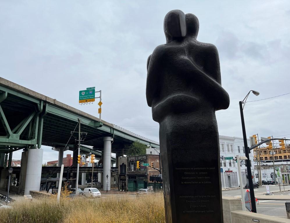 Richmond's Reconciliation is one of three statues memorializing the slave trade triangle; the others are located in Liverpool and Benin