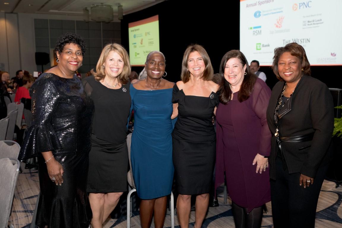 Artis Hampshire-Cowan ('89), Lidia Soto-Harmon ('07), Donella Brockington ('99), Diane Tipton ('98), Rachel Kronowitz ('15), and Rosie Allen-Herring ('02)