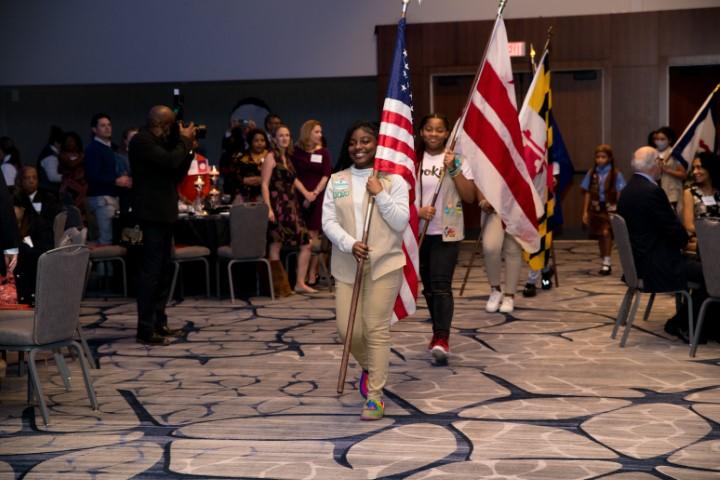 The Girl Scouts Color Guard opens the 2022 Celebration of Leadership