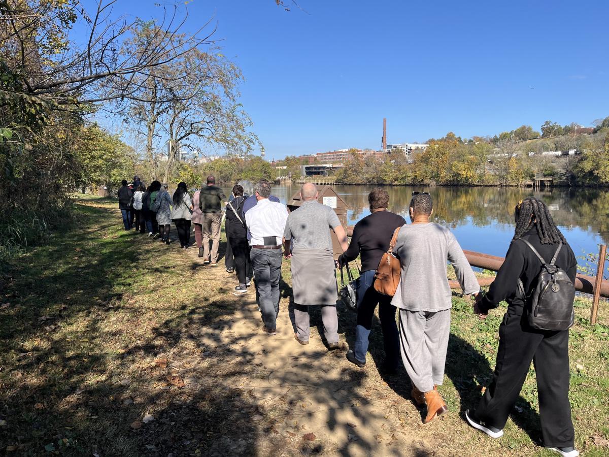 Journey participants, led by Rev. Dr. Sylvester L. “Tee” Turner, travel a portion of the Richmond Enslaved Africans Trail